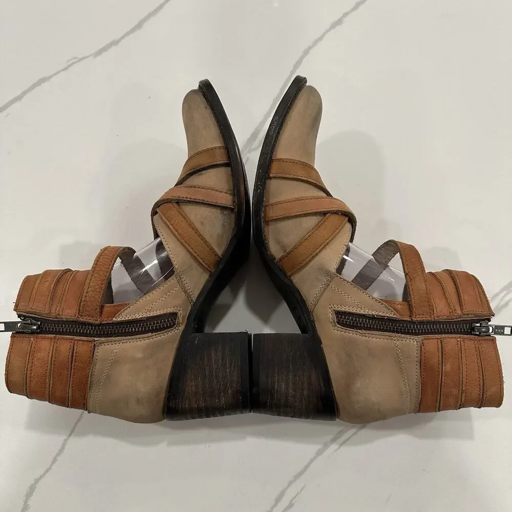 Freebird by Steven‎ GRIND Leather Suede Strappy Boot RARE Taupe Sz 10 New